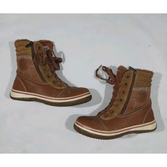 Pajar Snow Tour Pebbled Leather Boots Size 8 8.5 Brown Ankle Side Zip